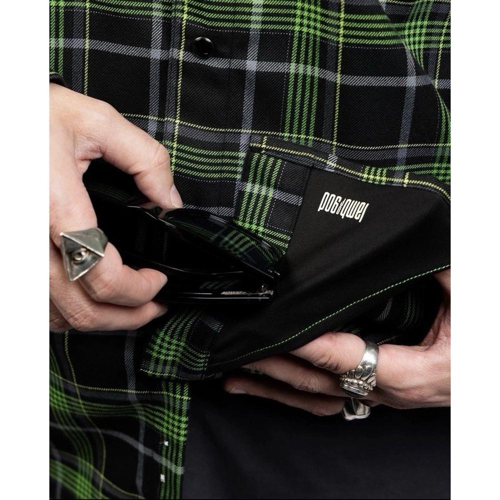 NIB Dixxon Flannel Lamb of God Into Oblivion Green Plaid Snap Down Shirt Mens XL - Picture 4 of 8
